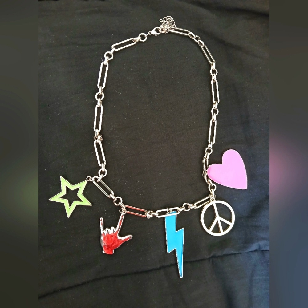 Colorful Charm Necklace with Star, Heart, and Peace Symbols